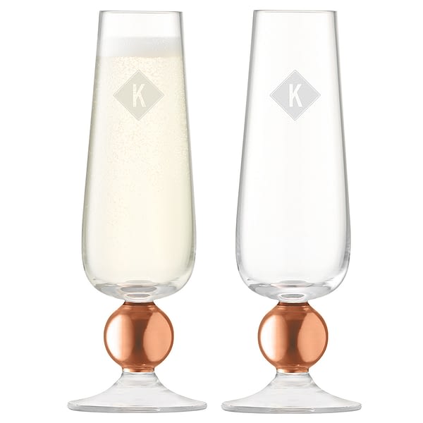 Monogrammed LSA Set Of Two Rose Gold Champagne Glasses