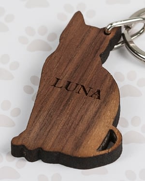 Walnut Wood Cat Shaped Keyring