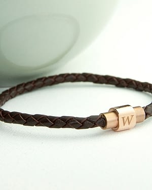 Personalised Men's Woven Leather Bracelet With Gold Clasp