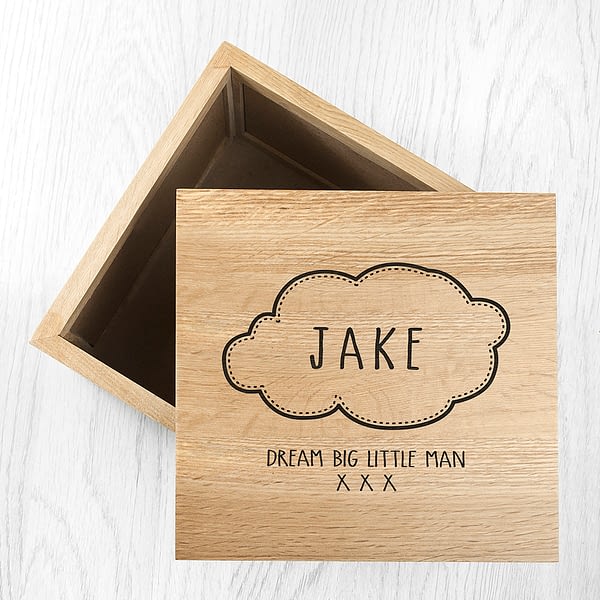 Baby Name in Cloud Oak Photo Keepsake Box