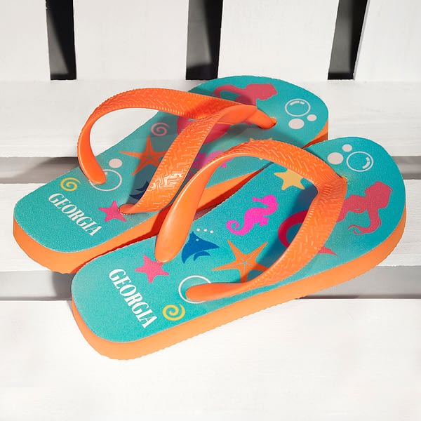 Under The Sea Mermaid Child's Personalised Flip Flops