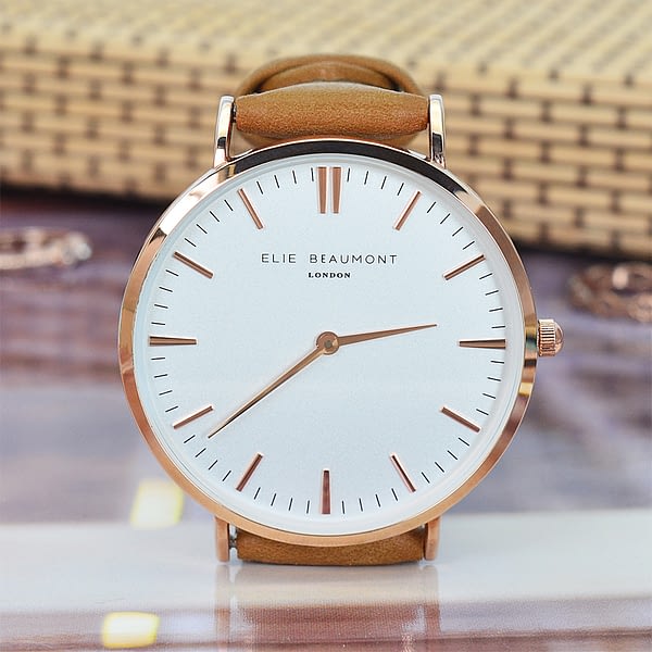 Modern - Vintage Personalised Leather Watch in Camel