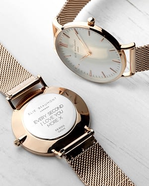 Personalised Rose Gold Mesh Strapped Watch With White Dial