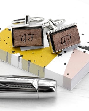 Monogram Engraved Rectangle Walnut Cufflinks