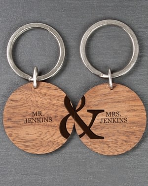 Personalised Couples Set of Two Wooden Keyrings