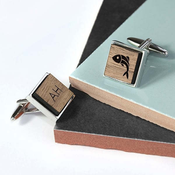 Iconic Hobbies Engraved Square Walnut Cufflinks