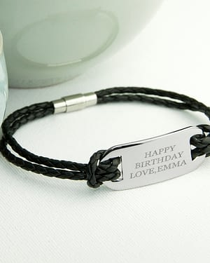 Personalised Men's Statement Leather Bracelet in Black