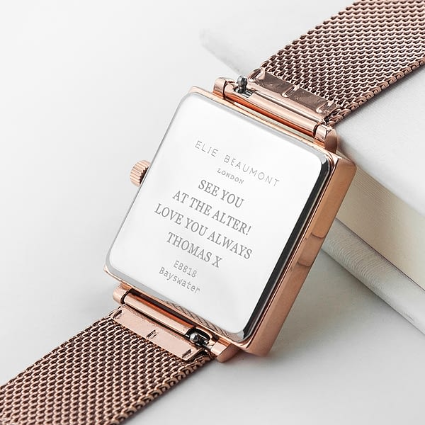 Personalised Rose Gold Metallic Square Watch