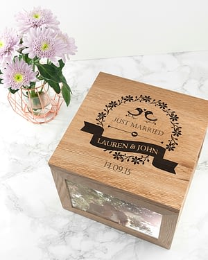 Love Birds' Oak Photo Keepsake Box