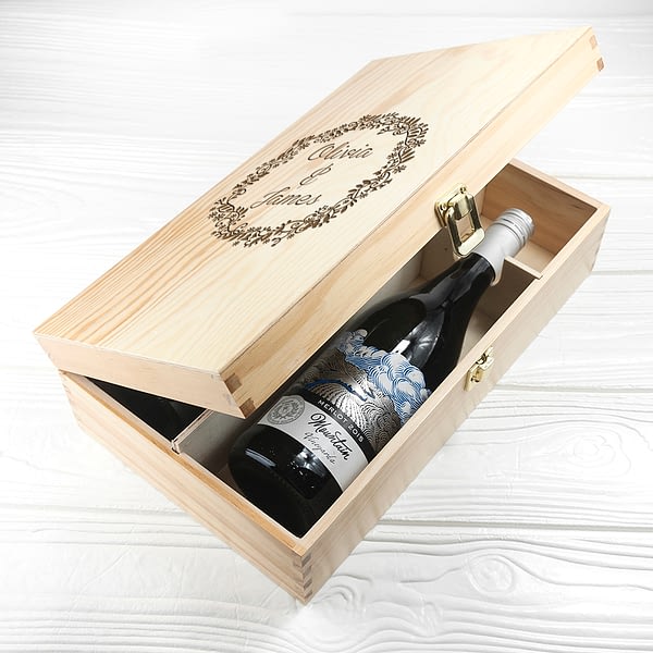 Personalised Couple Name In Floral Frame Wine Box