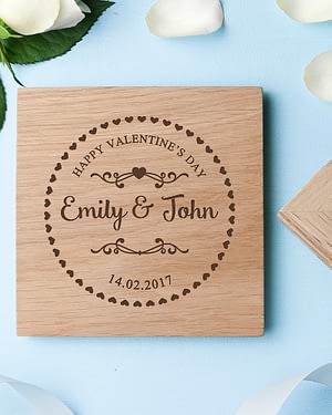 Personalised Romantic Heart Frame Oak Photo Cube