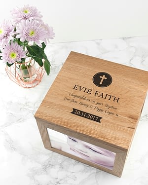 Christening Oak Photo Keepsake Box