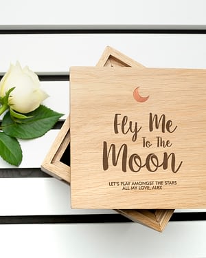 Personalised Fly Me To The Moon Oak Photo Cube