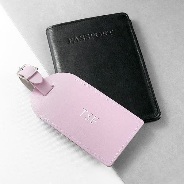 Personalised Lilac Foiled Leather Luggage Tag