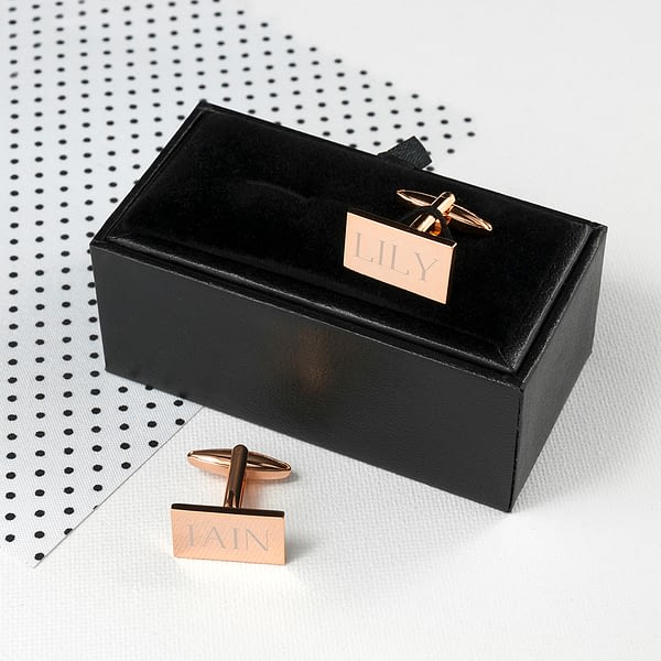 Personalised Rectangle Rose Gold Plated Cufflinks