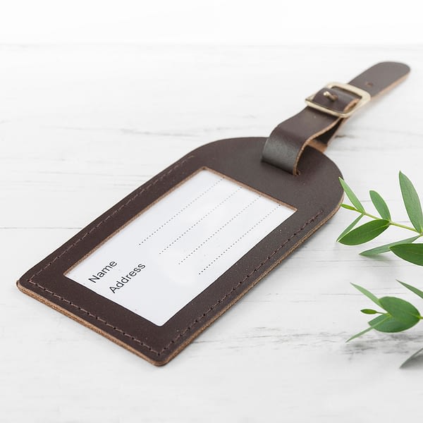 Personalised Brown Foiled Leather Luggage Tag