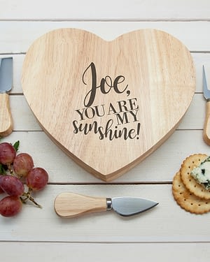 Engraved My Sunshine Oak Heart Cheese Board