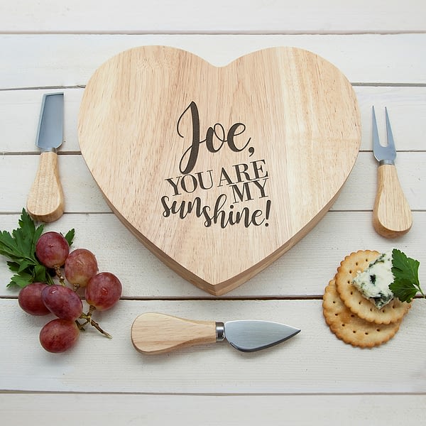 Engraved My Sunshine Oak Heart Cheese Board