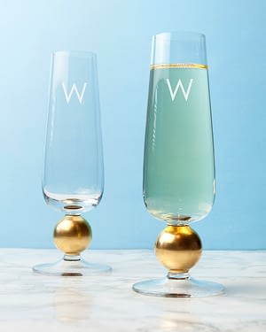 Personalised LSA Set Of Two Gold Champagne Glasses