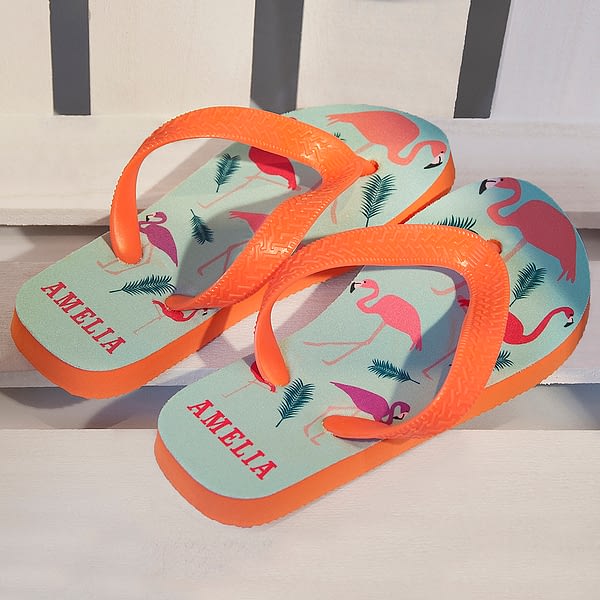 Fabulous Flamingos Child's Personalised Flop Flops