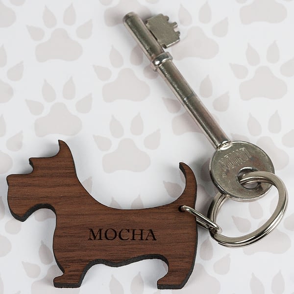 Walnut Wood Dog Shaped Keyring