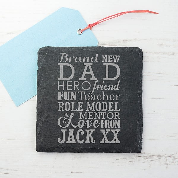 What A New Dad Means Square Slate Keepsake