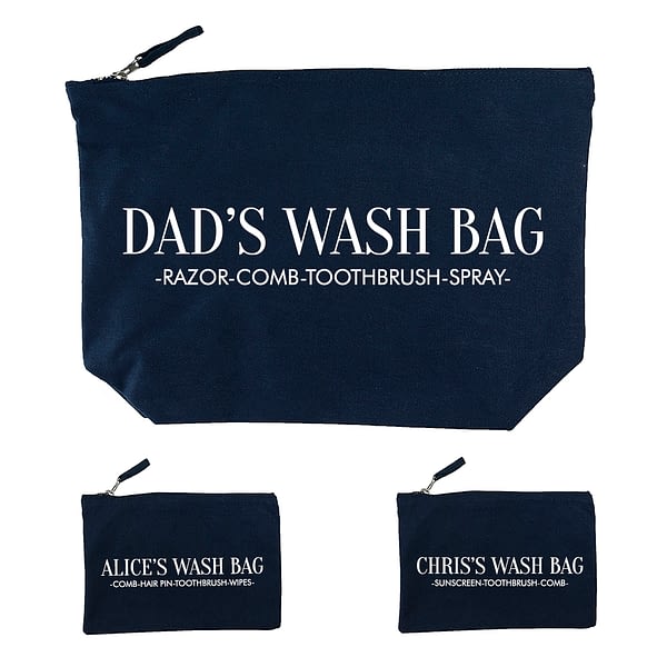 Personalised Daddy & Me Navy Wash Bags