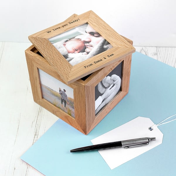 Personalised Oak Photo Cube Keepsake Box