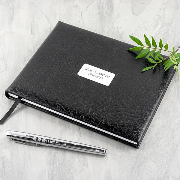 Personalised Black Leather Memoriam Book