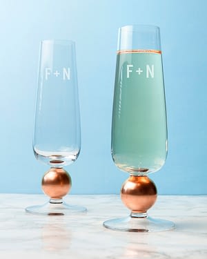 Monogrammed LSA Set Of Two Rose Gold Champagne Glasses