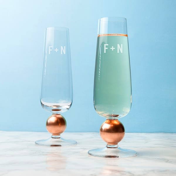 Monogrammed LSA Set Of Two Rose Gold Champagne Glasses