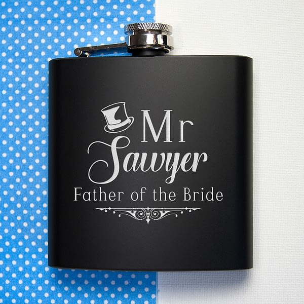 Father Of The Bride Personalised Black Matte Hip Flask