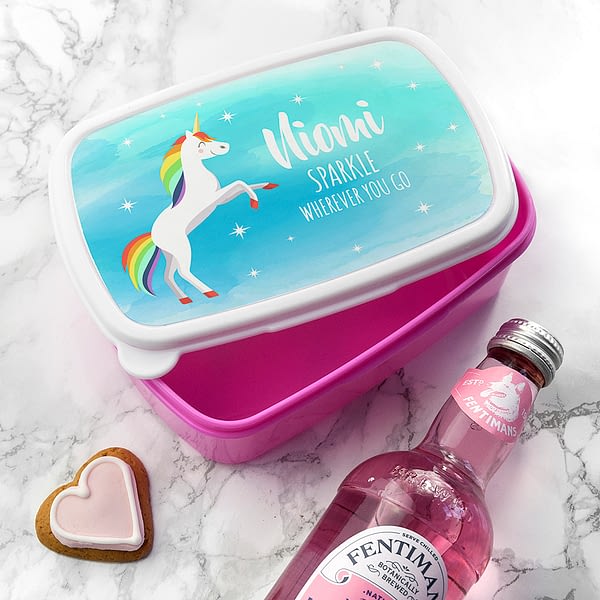 Personalised Rainbow Unicorn Lunch Box