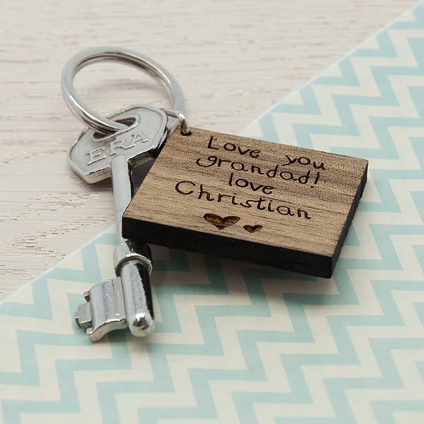 Square Wooden Keyring - Kids Handwriting