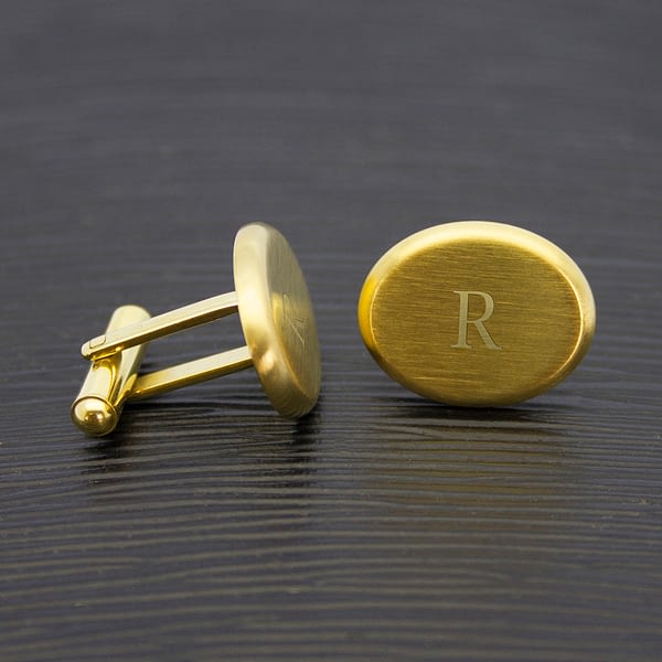 Men's Matte Finish Brushed Gold Oval Cufflinks