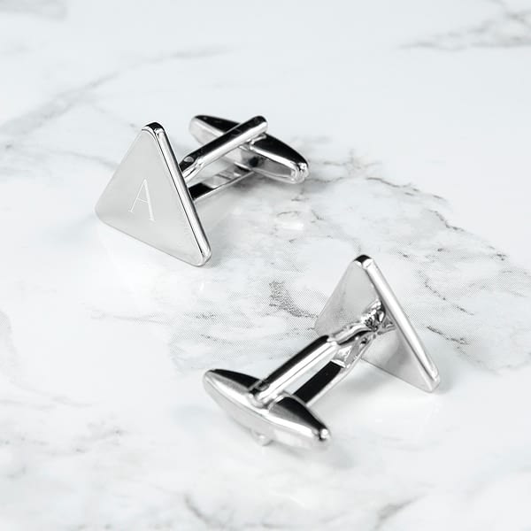 Personalised Rhodium Plated Triangle Cufflinks