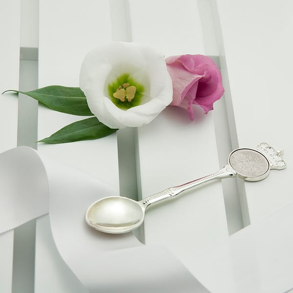 Personalised Silver Plated Lucky Sixpence Teaspoon