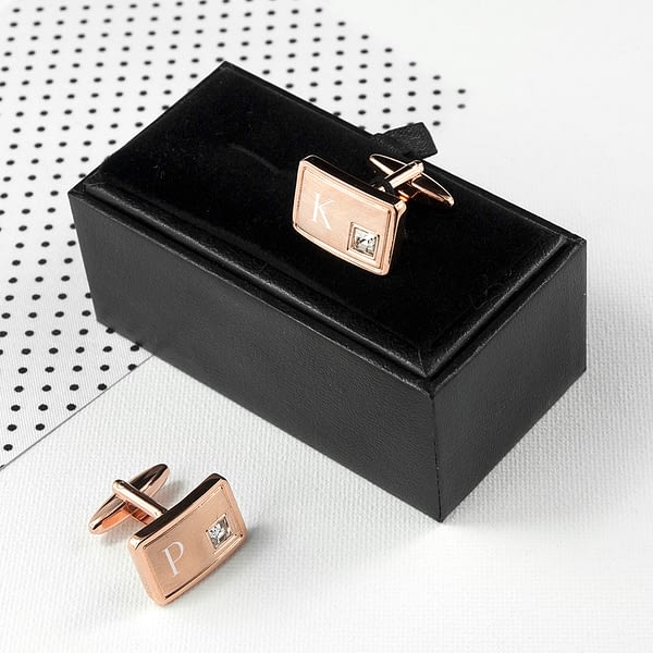 Personalised Rose Gold Plated Cufflinks With Crystal