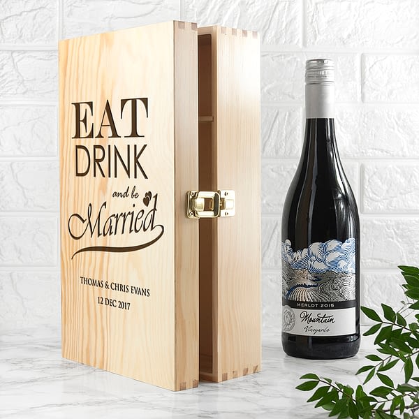 Personalised Eat Drink and Be Married Wine Box