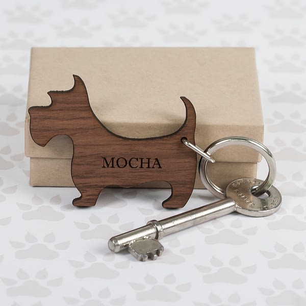 Walnut Wood Dog Shaped Keyring