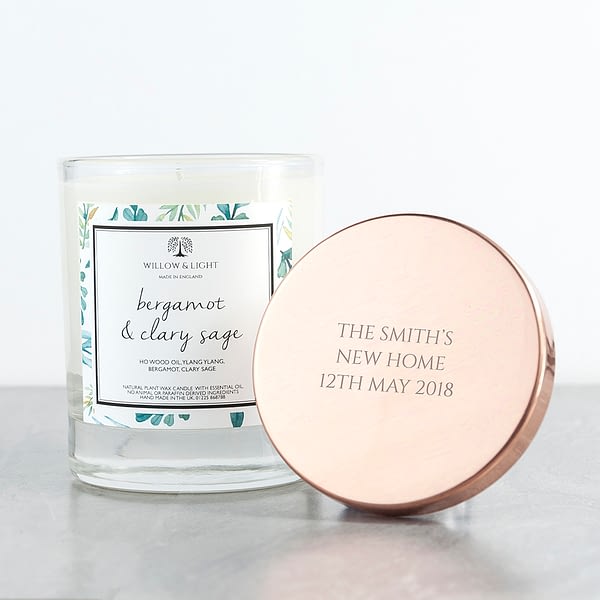 Personalised Bergamot & Clary Sage Candle With Copper Lid