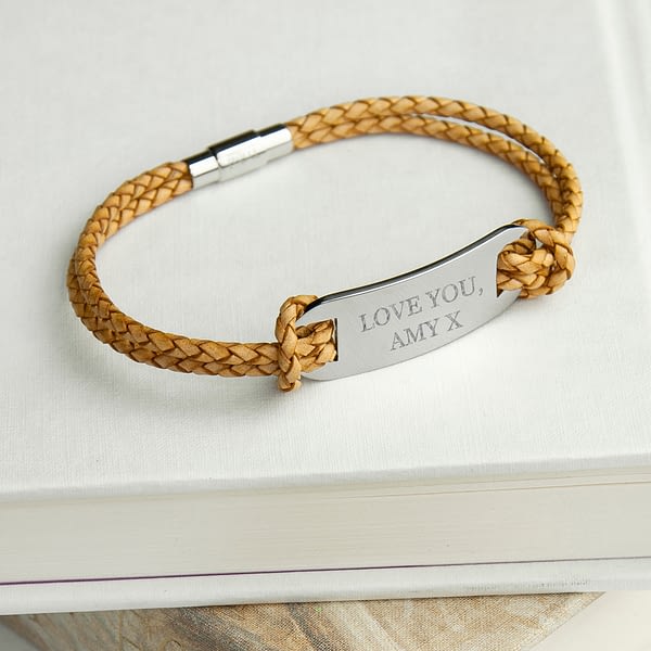 Personalised Men's Statement Leather Bracelet in Standstone