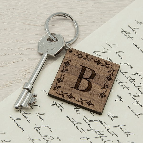 Floral Frame Initial Wooden Keyring