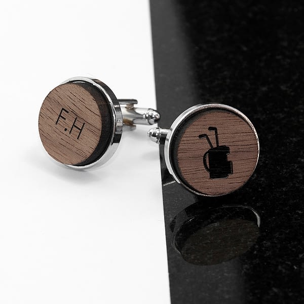 Iconic Hobbies Engraved Round Walnut Cufflinks