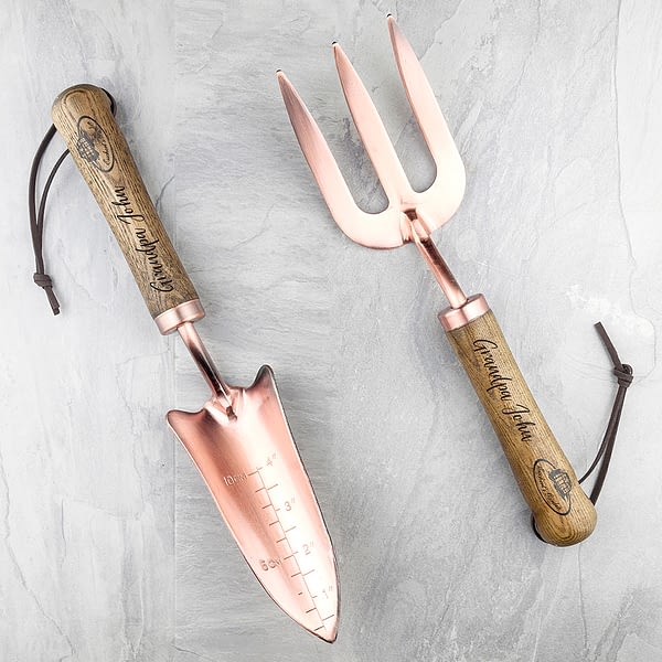 Personalised Luxe Copper Trowel and Fork Set