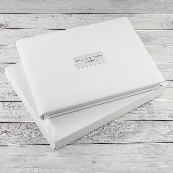 Personalised White Leather Memoriam Book