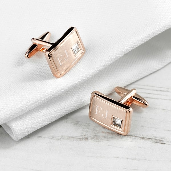 Personalised Rose Gold Plated Cufflinks With Crystal