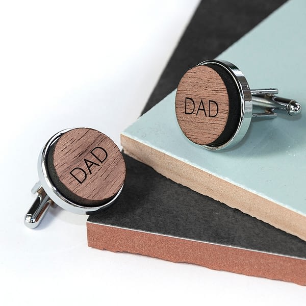 Monogram Engraved Round Walnut Cufflinks