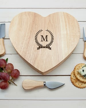 Monogrammed Romantic Wreath Heart Cheese Board