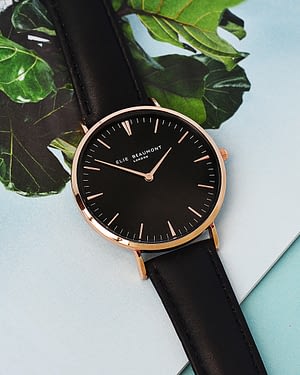 Modern - Vintage Personalised Leather Watch in Black